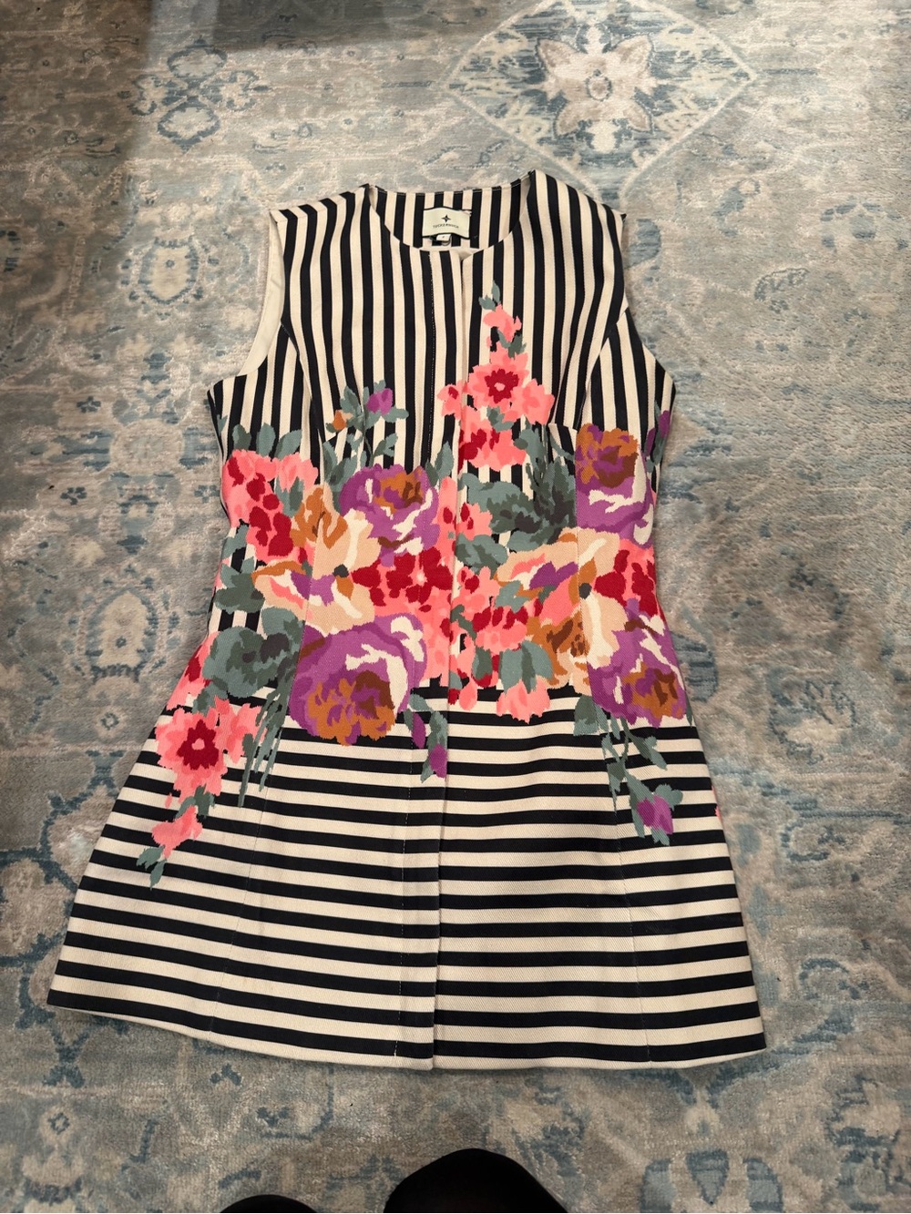 Women’s Floral Stripe Dress - Black & White with Pink Accents